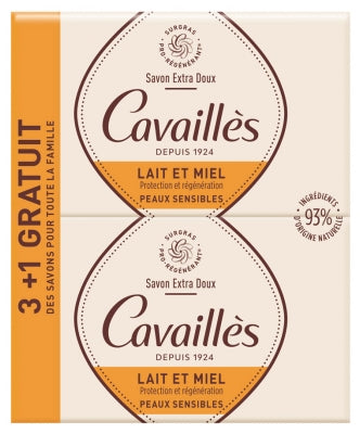 ROGE CAVAILLES Lot de savon extra doux LAIT ET MIEL 4*250g